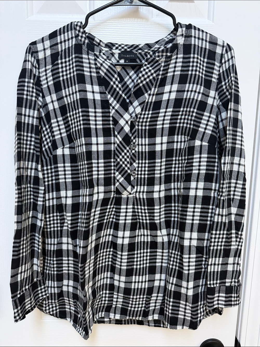 Talbots Black and White Plaid Button-Front Casual Shirt
